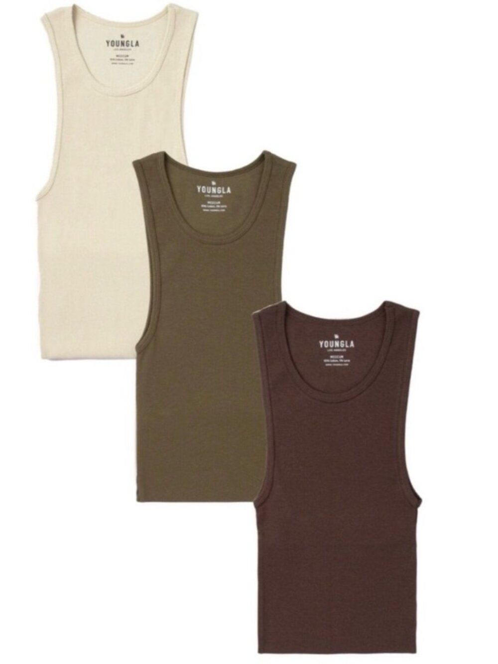 YoungLA 340 Wife Lovers Ribbed Tank Tops EARTHY PACK 3 Size M BROWN OLIVE CREAM